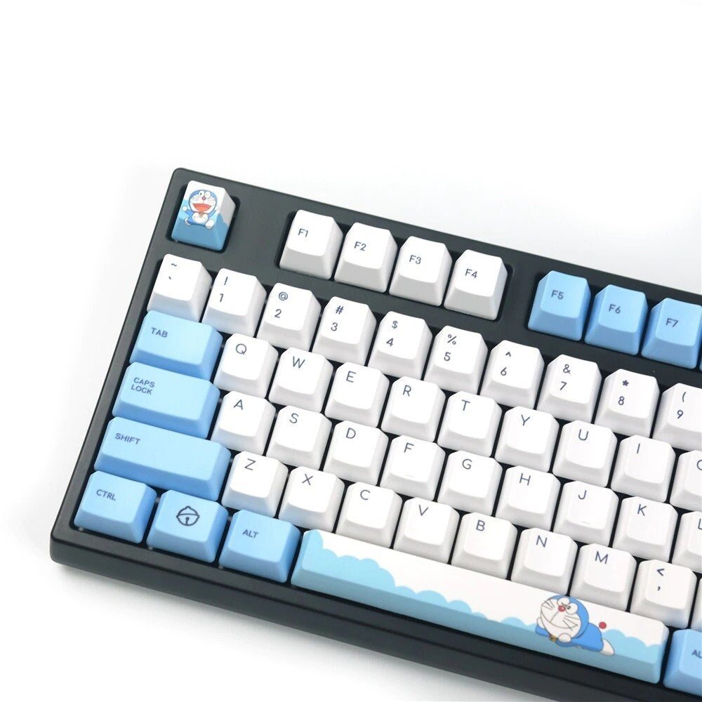 Cute Doraemon Keycaps Set Nobita Cartoon Blue White Keysium