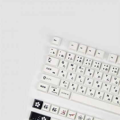 Minimalist Japanese Keycaps Set Cherry Blossom Black White