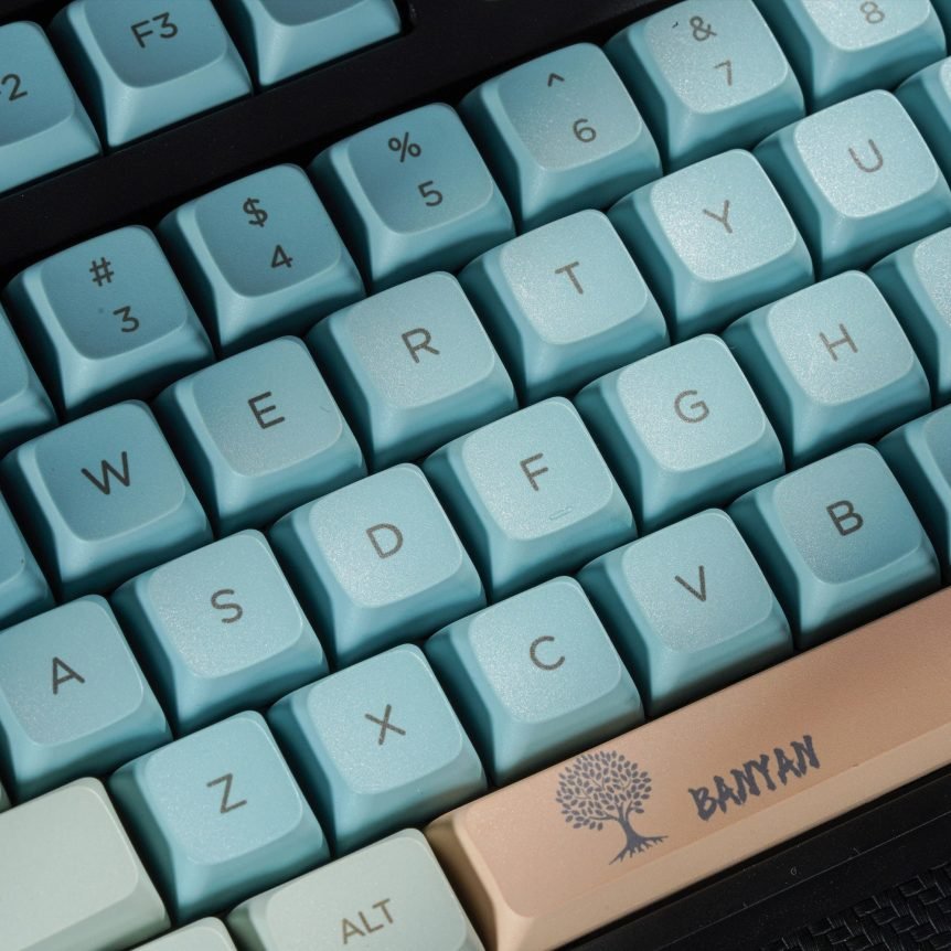 Pastel Banyan Tree Keycaps Set Kawaii Blue Grey Peach - Keysium