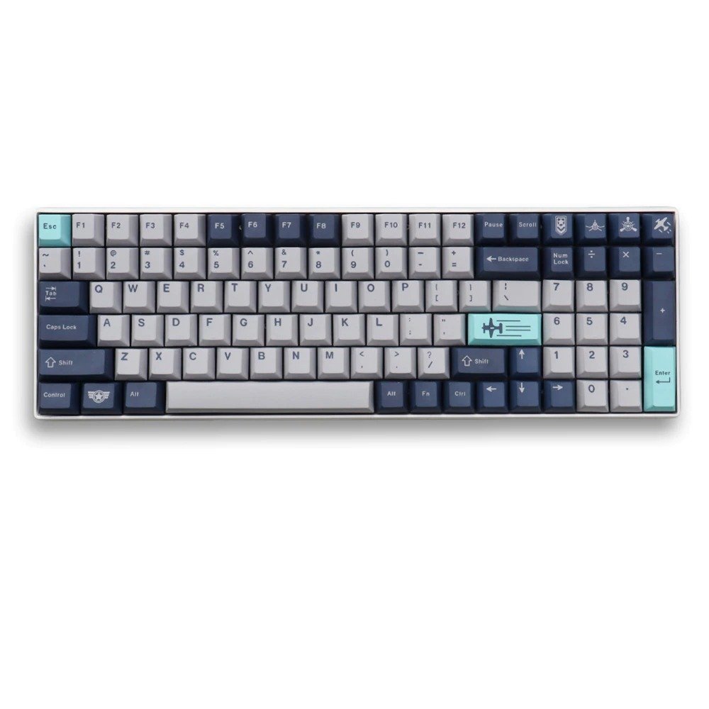 Blue and Gray Keycaps Set with Airplane and Aviation Theme