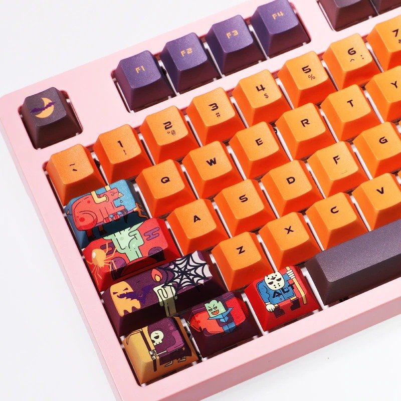 Scary and Stylish Halloween Zombies Keycaps in Orange and Black
