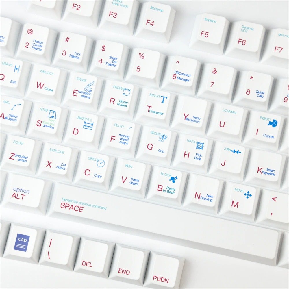 Unique White Kawaii Keycaps Set with Engineering Theme for AutoCAD Professionals