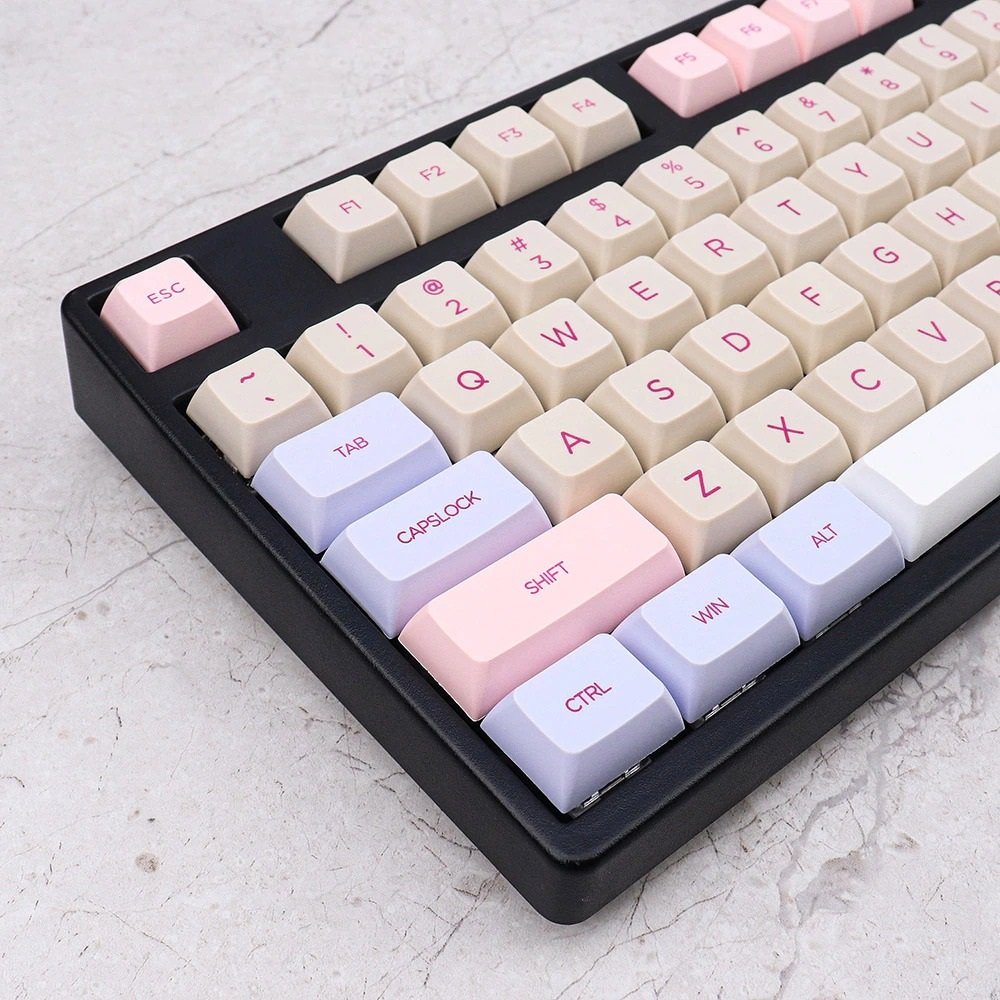 Minimalist Pink Purple Keycaps Set in Cute Pastel Colors and DSA Profile