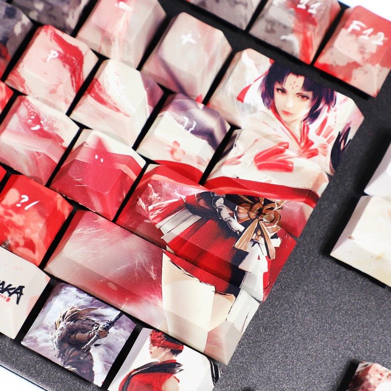 Anime-Themed Red Naraka Bladepoint Keycaps Set for Gaming Enthusiasts
