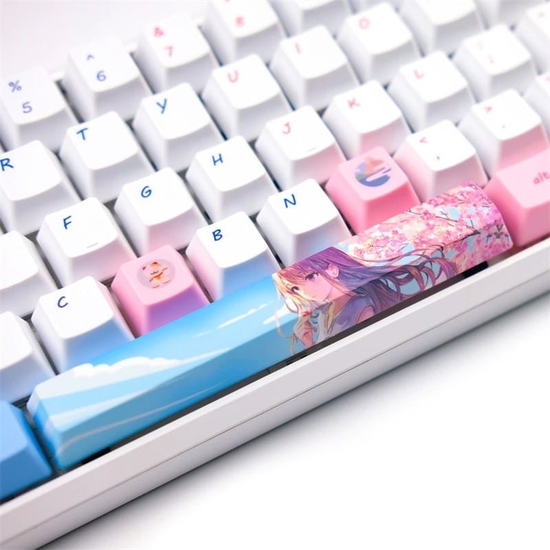 Tree Design Keycaps Taya Oco Sakura Tree Love Keycaps Set Cute Blue Pink - Keysium